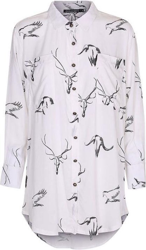 Dames blouse tuniek cremewit met donkergrijze dierenprint volwassen lange mouw bol