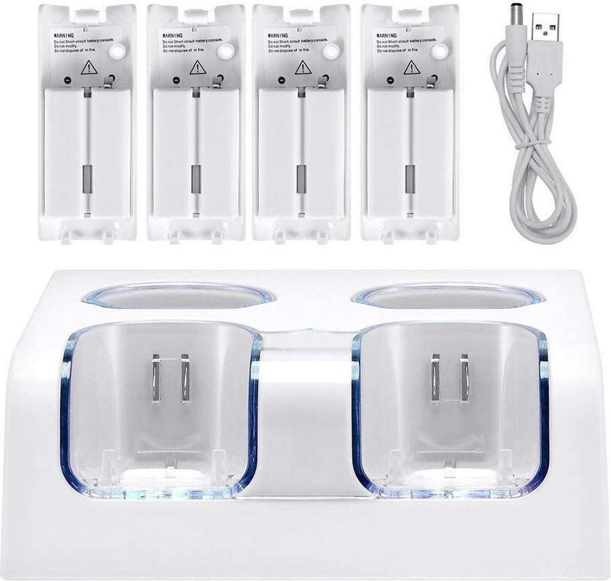 Thredo Oplaadstation Voor 4 Nintendo Wii Controllers Batterij Oplader Wit