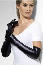 Zwarte lange wetlook handschoenen voor dames
