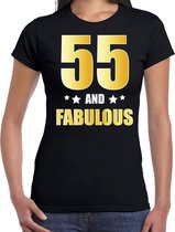 55 and fabulous verjaardag cadeau t-shirt / shirt - zwart - gouden en witte letters - dames - 55 jaar kado shirt / outfit XXL