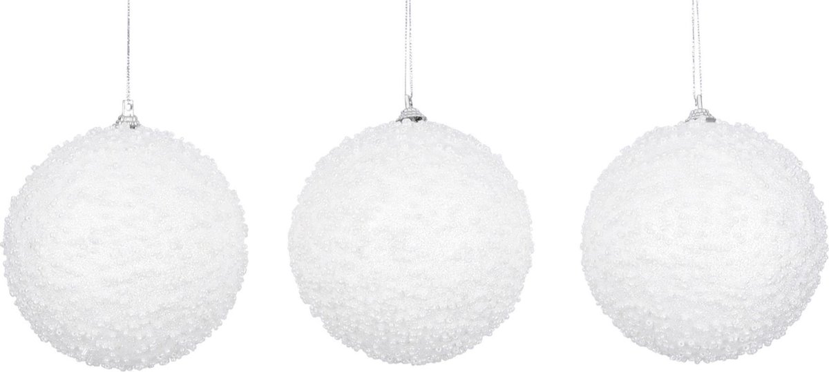 6x Grote luxe witte sneeuw kerstballen van foam 10 cm - Kerstboomversiering/kerstversiering - Kerstballen/sneeuwballen wit