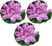 3x Lila paarse drijvende kunst waterlelie bloemen 18 cm - Tuinaccessoires - Vijverbenodigdheden - Vijverdecoratie - Nep/kunst bloemen/planten - Waterlelies