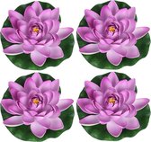 4x Lila paarse drijvende kunst waterlelie bloemen 18 cm - Tuinaccessoires - Vijverbenodigdheden - Vijverdecoratie - Nep/kunst bloemen/planten - Waterlelies
