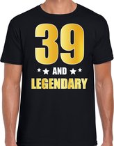 39 and legendary verjaardag cadeau t-shirt / shirt - zwart - gouden en witte letters - voor heren - 39 jaar verjaardag kado shirt / outfit XL