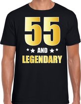 55 and legendary verjaardag cadeau t-shirt / shirt - zwart - gouden en witte letters - voor heren - 55 jaar verjaardag kado shirt / outfit M