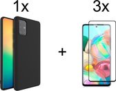 Samsung A51 Hoesje - Samsung Galaxy a51 hoesje zwart case siliconen hoes cover hoesjes - hoesje samsung a51 - Full cover - 3x Samsung a51 screenprotector screen protector