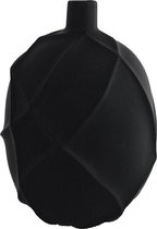 Light&Living - Vaas - Keramiek - mat zwart met decoratieve randjes - 19 cm doorsnede x H 27 cm