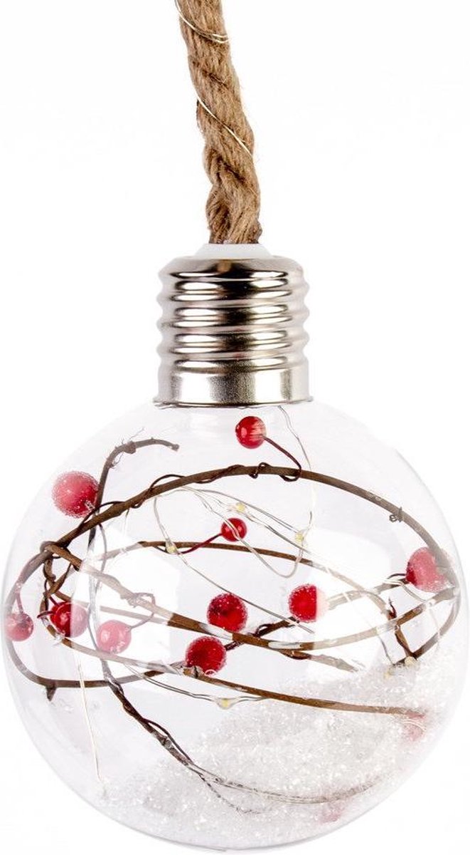 Kerstbal glas met verlichting 12cm