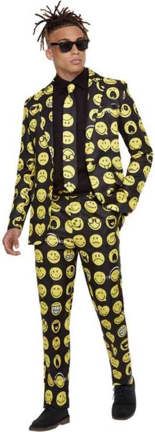 Smiffy's - Keurig Smiley Pak Man - Geel, Zwart - XL - Carnavalskleding - Verkleedkleding