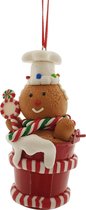 Kurt S. Adler Kerstornament - Gingerbread mannetje in emmer - rood wit - 10cm