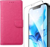 iPhone 12 Mini - Bookcase Roze - portemonee hoesje + 2X Tempered Glas Screenprotector