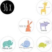 36x Sticker | THANK YOU / THANKS | dieren | 25 mm