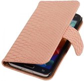 Mobieletelefoonhoesje.nl - Samsung Galaxy S5 Hoesje Slang Bookstyle Licht Roze