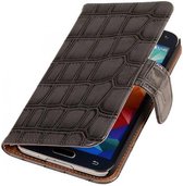 Mobieletelefoonhoesje.nl - Samsung Galaxy S5 Mini Hoesje Glans Krokodil Bookstyle Grijs