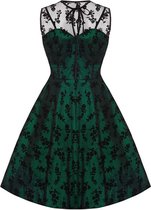 Jawbreaker - taffeta jurk Flare jurk - Kante bloemen - XXL - Groen/Zwart