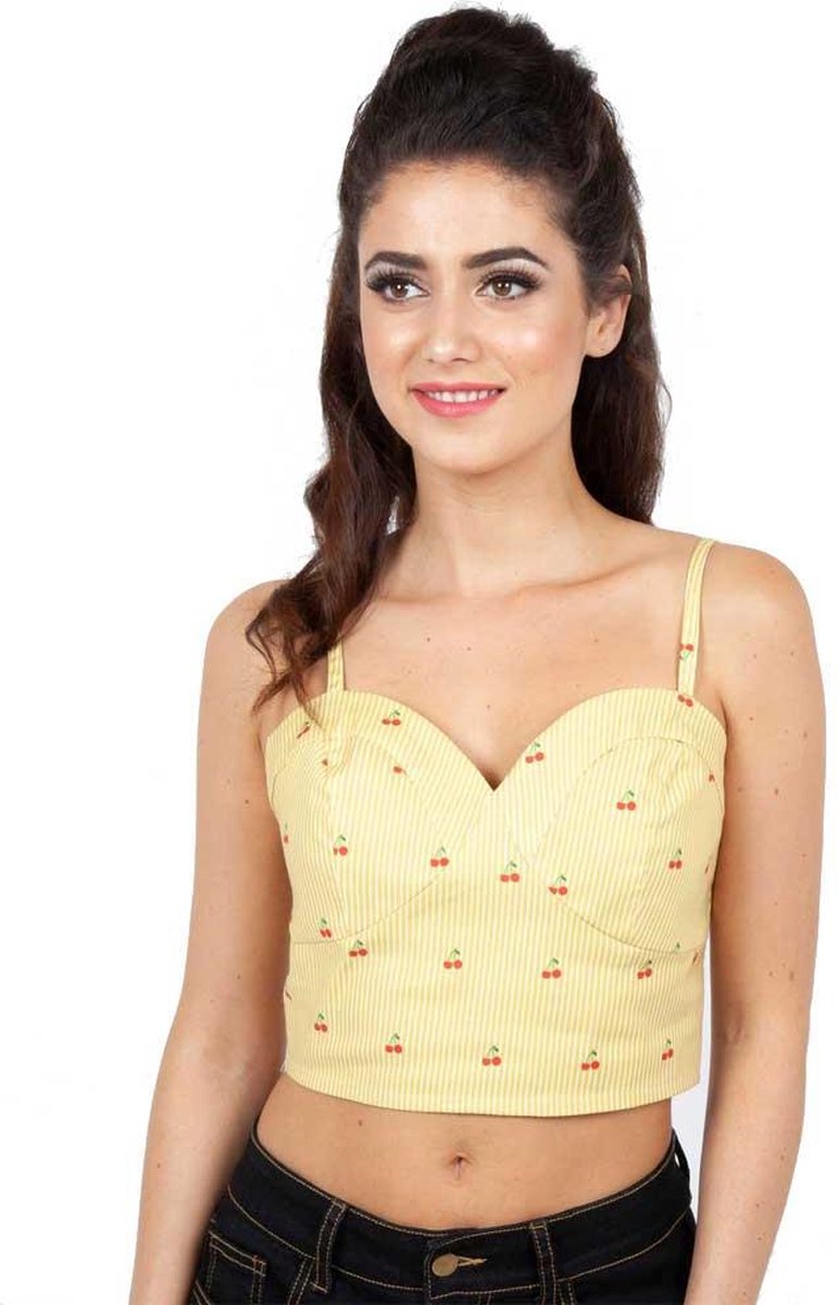 Voodoo Vixen - Natalie Crop top - kersen gestreepte - XL - Geel