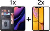 iPhone 12 Pro Max hoesje bookcase zwart apple wallet case portemonnee hoes cover hoesjes - Full cover - 2x iPhone 12 Pro Max screen protector
