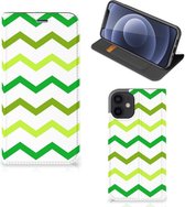 Leuk Telefoonhoesje Geschikt voor iPhone 12 Mini Bookcase Zigzag Groen