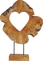 Houten decoratie hart op standaard - teakhout - landelijk / industrieel - 43 x 60 cm