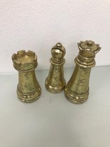 Schaakstukken - 3 stuks - loper, toren en koningin - goud