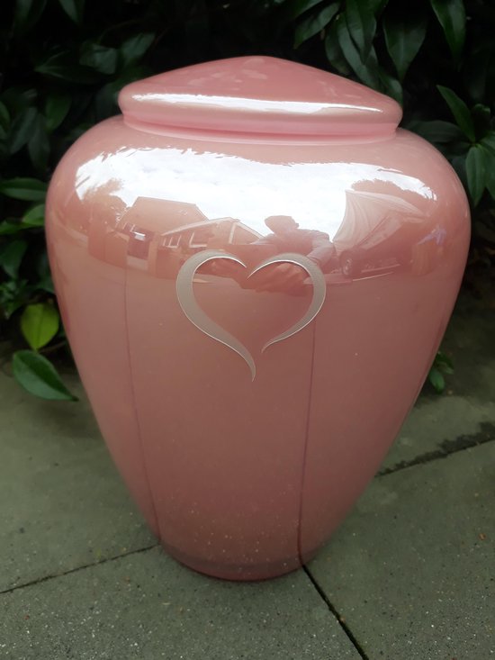 Urn - Glas - Roze - Glans - Klein hartje - Urn voor as - 4 liter