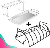 Spareribs rek + Kippenvleugelhouder - Combideal - Spare rib rack & Kiphouder voor Barbecue of oven - BBQ