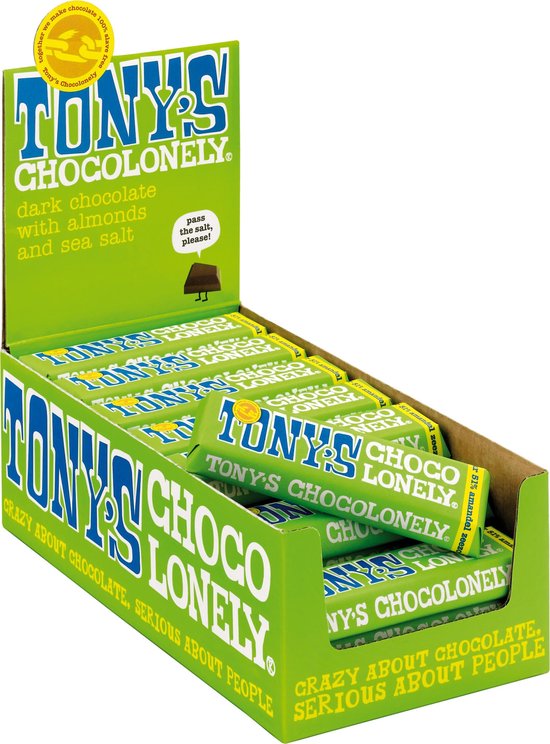 Foto: Tony s chocolonely chocolade reep puur 51 amandel zeezout 35 x 47 gram