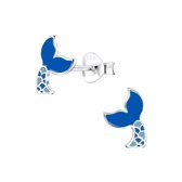 Joy|S - Zilveren zeemeermin staart oorbellen blauw