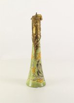 Porseleinen kan met bronzen handvat - Kan - Bloemen - 39,5 cm hoog