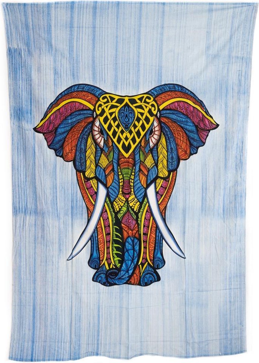 Authentiek Wandkleed Katoen Olifant Kleurrijk (215 x 135 cm)