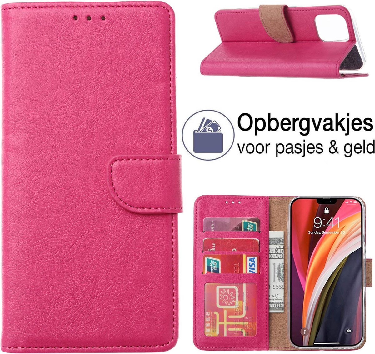 iPhone 12 / iPhone 12 PRO book case - portemonnee hoesje - wallet hoes met pasjes houder - ROZE - EPICMOBILE