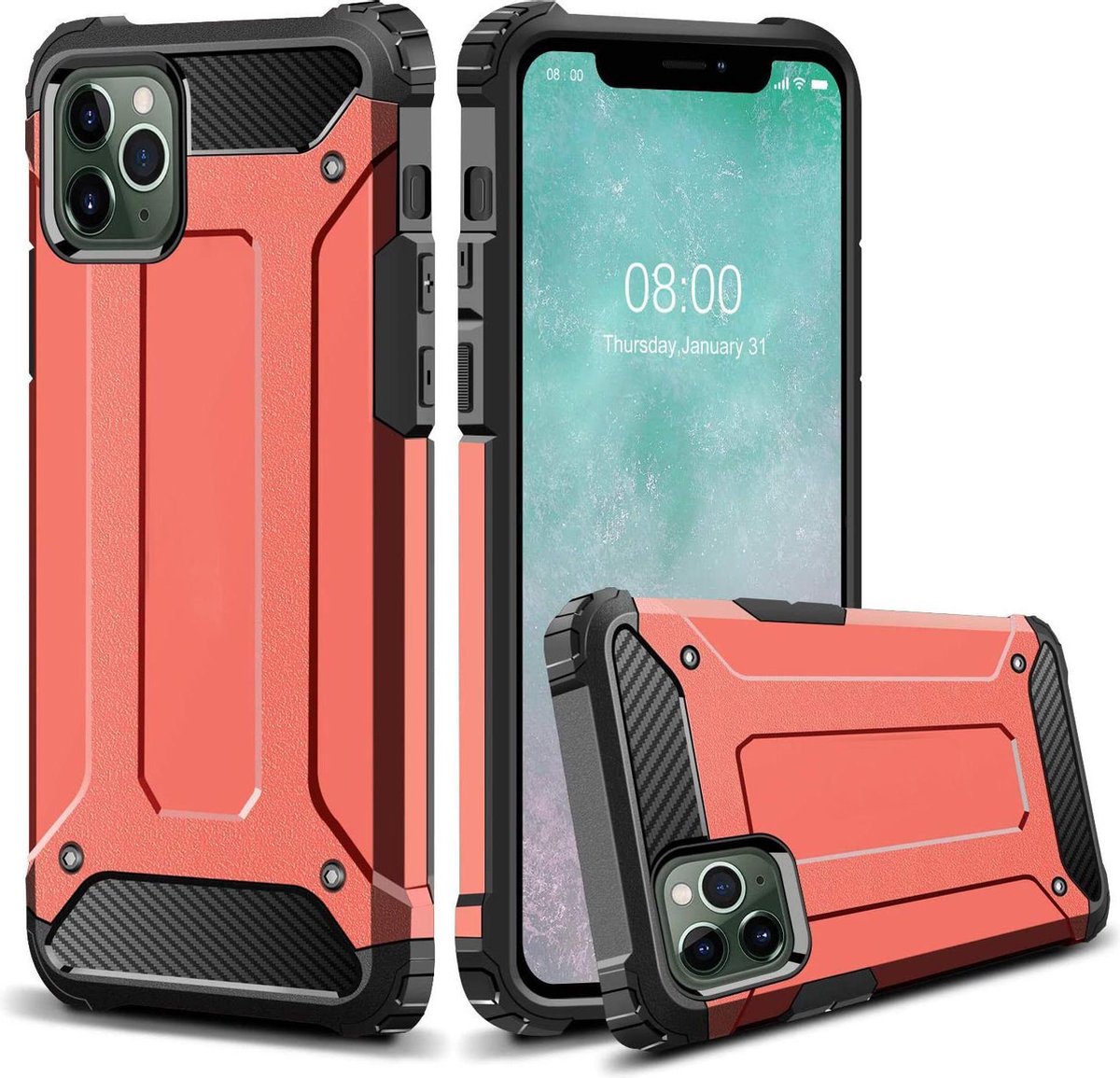 iPhone 12 PRO MAX anti shock back cover - heavy duty hoesje - hybrid military grade armor case- rugged anti schok hoes - ROOD - EPICMOBILE