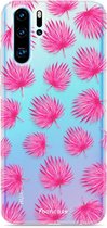 Huawei P30 Pro hoesje TPU Soft Case - Back Cover - Pink leaves / Roze bladeren