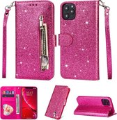 Glitter Bookcase voor Apple iPhone 12 Pro Max | Hoogwaardig PU Leren Hoesje | Lederen Wallet Case | Telefoonhoesje | Pasjeshouder | Portemonnee | Roze