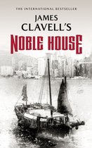 Boekomslag van James Clavell's Noble House met een traditionele Chinese jonk op het water tegen een achtergrond van een skyline van de stad.