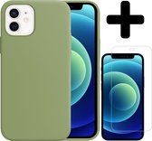 Hoesje Geschikt voor iPhone 12 Mini Hoesje Siliconen Case Hoes Met Screenprotector - Hoes Geschikt voor iPhone 12 Mini Hoes Cover Case - Groen.