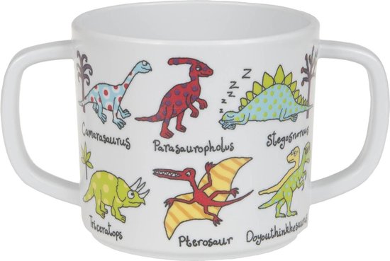 Dino Dinosaurus kinder servies set melamine vakjesbord + trainingsbeker + bestek - Tyrrell Katz van Dino. — afbeelding 2