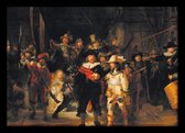 De Nachtwacht Rembrandt van Rijn luxe kunst poster compleet met houten fotolijst zwart 50x70cm. Aanbieding ingelijst