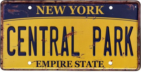 Signs-USA - Souvenir kentekenplaat nummerbord Amerika - verweerd - 30,5 x 15,3 cm - Central Park - New York