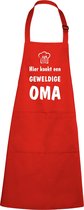 mijncadeautje - luxe schort - hier kookt een geweldige oma - rood - opdruk wit