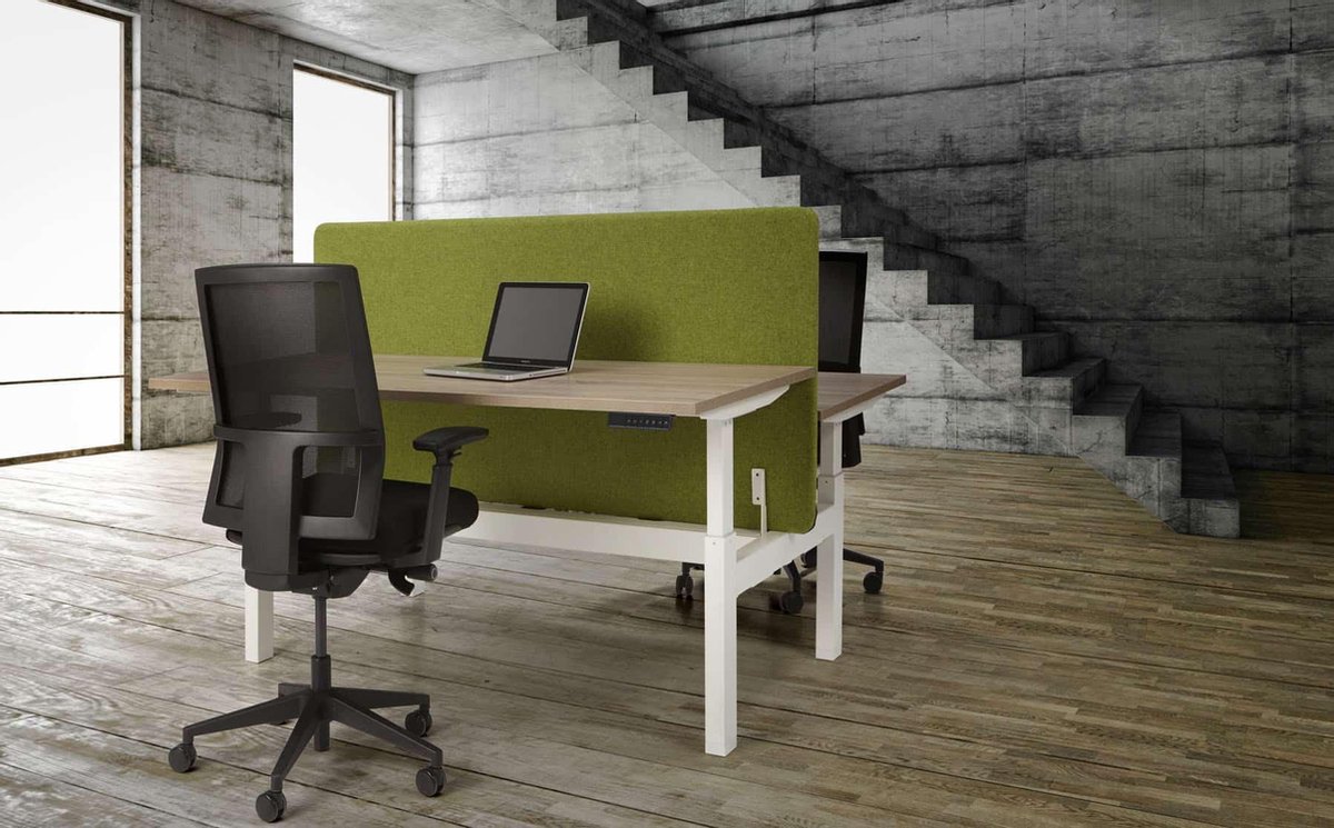 ABC Kantoormeubelen Duo bench elektrisch verstelbaar zit/sta bureau Teez breed 180CM diep 80/80CM bladkleur Ahorn framekleur Zwart (RAL9005)