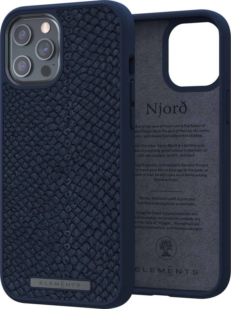 Njord byELEMENTS iPhone 12 Pro Max hoesje - Back Cover Telefoonhoesje van zalmleer - Blauw
