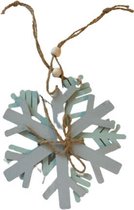Kersthanger - Houten Sneeuwvlok - Blauw - Hout - 11 cm - Set van 2 hangers