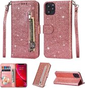 Glitter Bookcase voor Apple iPhone 12 | Hoogwaardig PU Leren Hoesje | Lederen Wallet Case | Telefoonhoesje | Pasjeshouder | Portemonnee | Roze Goud