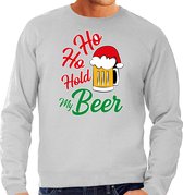 Ho ho hold my beer foute Kerstsweater / Kersttrui grijs voor heren - Kerstkleding / Christmas outfit L