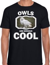 Dieren uilen t-shirt zwart heren - owls are serious cool shirt - cadeau t-shirt sneeuwuil/ uilen liefhebber 2XL