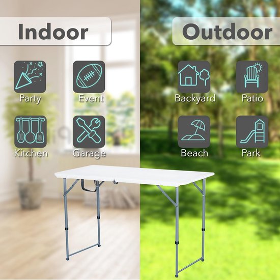 MaxxGarden Vouwtafel - Klaptafel met regelbare hoogte - 122 x 61 x 74 cm - wit van MaxxGarden — afbeelding 3