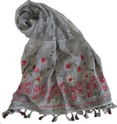 Lichte dames sjaal geborduurd met bloemen en kant |mode accessoire| cadeau voor haar