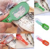 Duurzaam Visfileermes - Vis Schubben Schraper met Handig Opvangbakje en Uitklapbaar Scherp Fileer Mes - Blauw