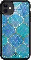 iPhone 11 hoesje glass - Geometrisch blauw | Apple iPhone 11  case | Hardcase backcover zwart